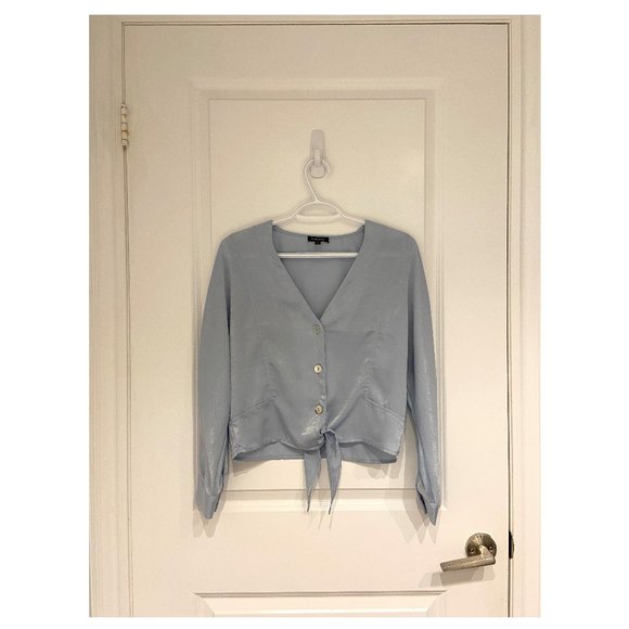 DYNAMITE Front-Tie Satin Blouse - Picture 3 of 5